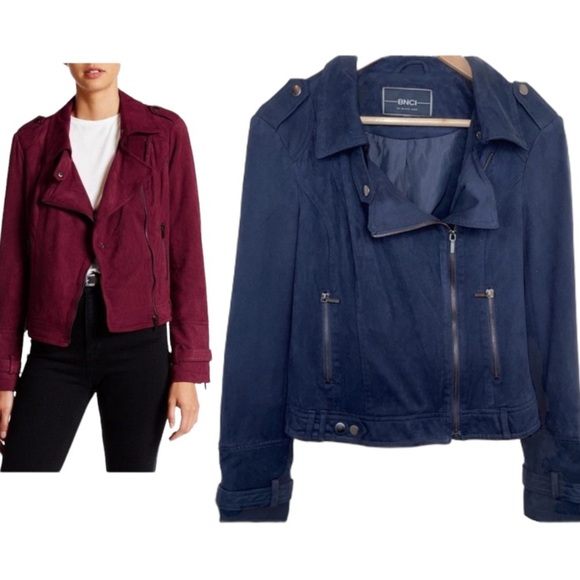 Blank Noir Faux Suede Navy Moto Jacket S - Picture 13 of 17